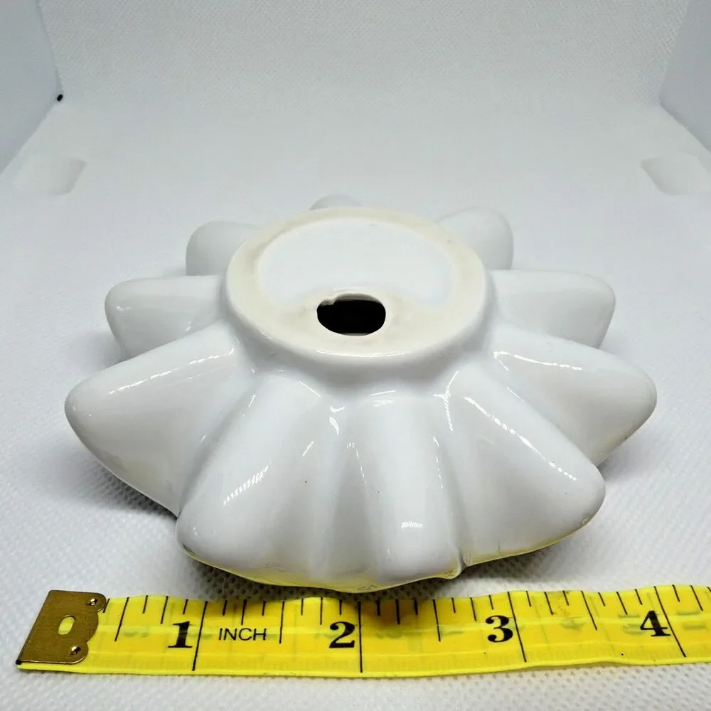 White Ruffles Ceramic Taper Candle Holder Modern Minimalist Fluted 4.3